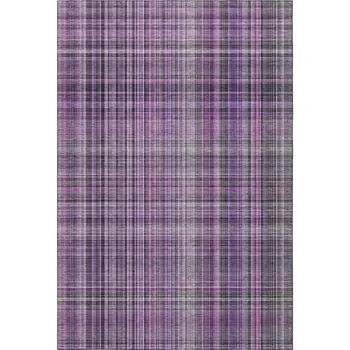 3' X 5' Purple And Gray Plaid Washable Area Rug With UV Protection