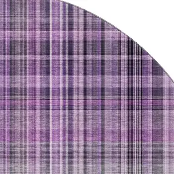 8' Purple And Gray Plaid Washable Round Rug With UV Protection