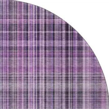 8' Purple And Gray Plaid Washable Round Rug With UV Protection