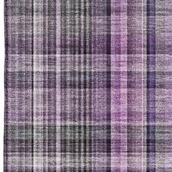 9' X 12' Purple And Gray Plaid Washable Area Rug With UV Protection