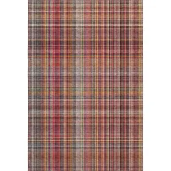 5' X 8' Red Ivory And Gold Plaid Washable Area Rug With UV Protection