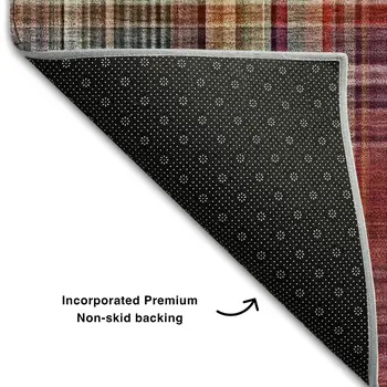 5' X 8' Red Ivory And Gold Plaid Washable Area Rug With UV Protection