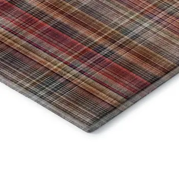 5' X 8' Red Ivory And Gold Plaid Washable Area Rug With UV Protection