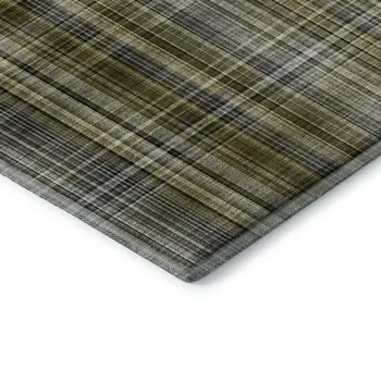 3' X 5' Taupe And Coffee Plaid Washable Area Rug With UV Protection