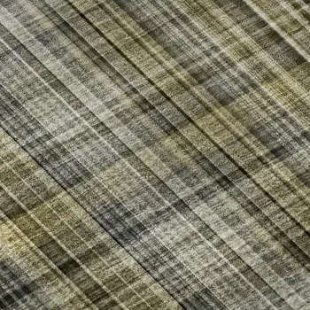 8' Taupe And Coffee Plaid Washable Round Rug With UV Protection