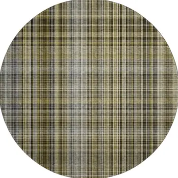 8' Taupe And Coffee Plaid Washable Round Rug With UV Protection