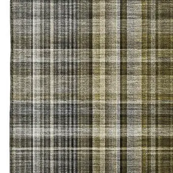 8' X 10' Taupe And Coffee Plaid Washable Area Rug With UV Protection