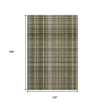 10' X 14' Taupe And Coffee Plaid Washable Area Rug With UV Protection