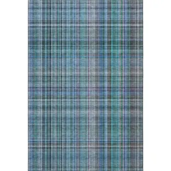 3' X 5' Teal And Gray Plaid Washable Area Rug With UV Protection