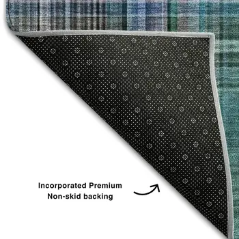 9' X 12' Teal And Gray Plaid Washable Area Rug With UV Protection