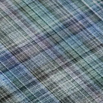 9' X 12' Teal And Gray Plaid Washable Area Rug With UV Protection