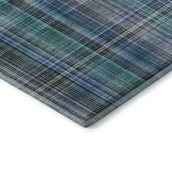 10' X 14' Teal And Gray Plaid Washable Area Rug With UV Protection