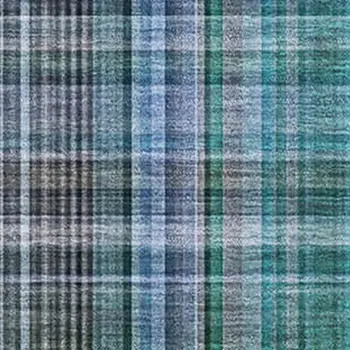 10' X 14' Teal And Gray Plaid Washable Area Rug With UV Protection