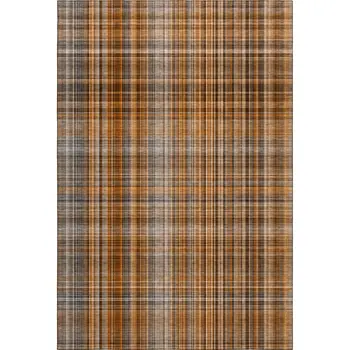 8' X 10' Terra Cotta And Gray Plaid Washable Area Rug With UV Protection