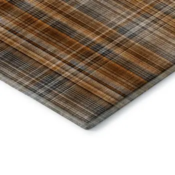 8' X 10' Terra Cotta And Gray Plaid Washable Area Rug With UV Protection
