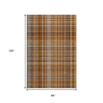 8' X 10' Terra Cotta And Gray Plaid Washable Area Rug With UV Protection