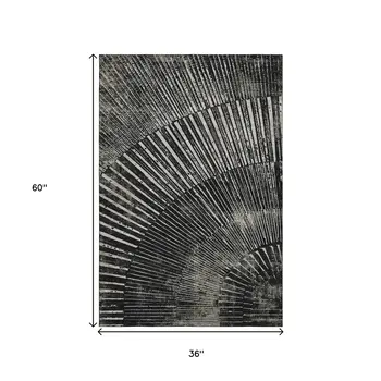 3' X 5' Black And Ivory Geometric Washable Area Rug With UV Protection