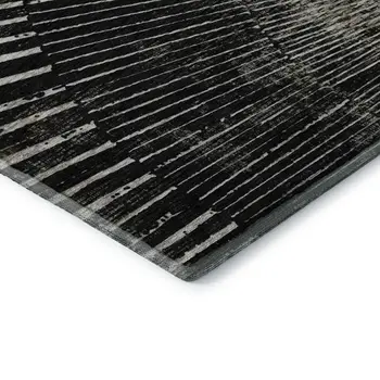 5' X 8' Black And Ivory Geometric Washable Area Rug With UV Protection