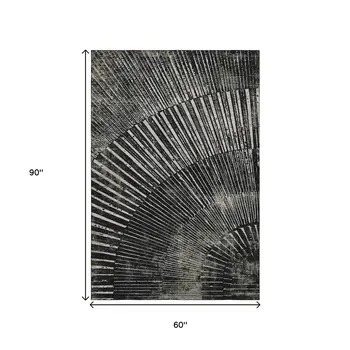5' X 8' Black And Ivory Geometric Washable Area Rug With UV Protection