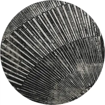 8' Black And Ivory Geometric Washable Round Rug With UV Protection