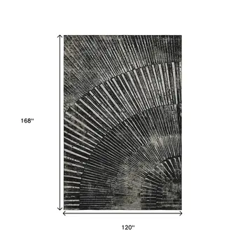 10' X 14' Black And Ivory Geometric Washable Area Rug With UV Protection