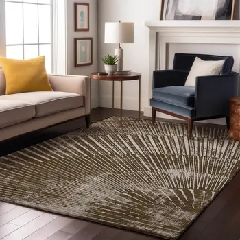 10' X 14' Chocolate And Ivory Geometric Washable Area Rug With UV Protection