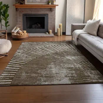 10' X 14' Chocolate And Ivory Geometric Washable Area Rug With UV Protection
