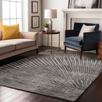 3' X 5' Gray And Ivory Geometric Washable Area Rug With UV Protection