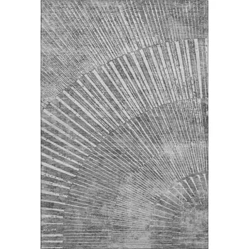 5' X 8' Gray And Ivory Geometric Washable Area Rug With UV Protection