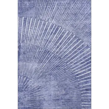 10' X 14' Navy Blue And Ivory Geometric Washable Area Rug With UV Protection
