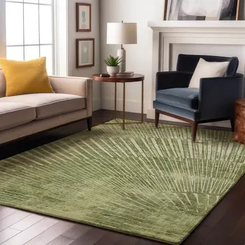 3' X 5' Sage And Ivory Geometric Washable Area Rug With UV Protection