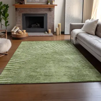 3' X 5' Sage And Ivory Geometric Washable Area Rug With UV Protection