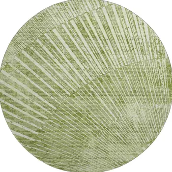 8' Sage And Ivory Geometric Washable Round Rug With UV Protection