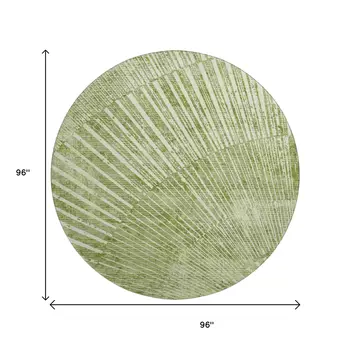 8' Sage And Ivory Geometric Washable Round Rug With UV Protection