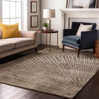 5' X 8' Taupe And Ivory Geometric Washable Area Rug With UV Protection