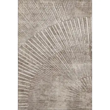 5' X 8' Taupe And Ivory Geometric Washable Area Rug With UV Protection
