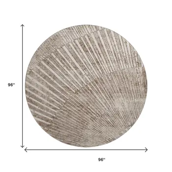 8' Taupe And Ivory Geometric Washable Round Rug With UV Protection