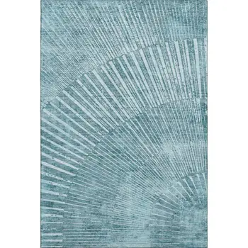 5' X 8' Teal And Ivory Geometric Washable Area Rug With UV Protection