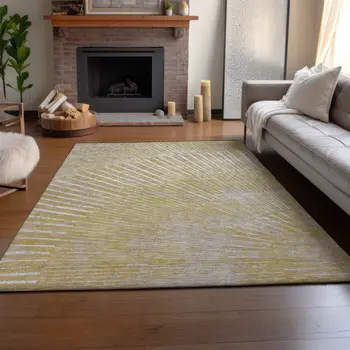 3' X 5' Wheat And Beige Geometric Washable Area Rug With UV Protection