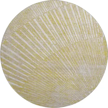 8' Wheat And Beige Geometric Washable Round Rug With UV Protection