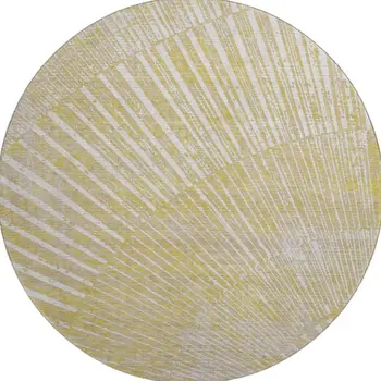 8' Wheat And Beige Geometric Washable Round Rug With UV Protection