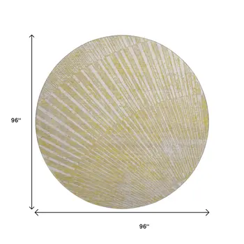 8' Wheat And Beige Geometric Washable Round Rug With UV Protection