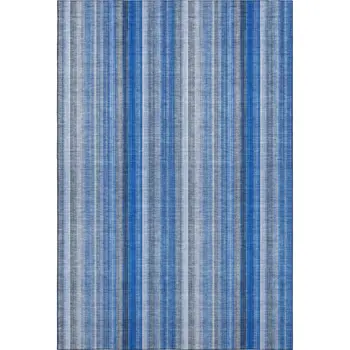 8' X 10' Blue And Ivory Striped Washable Area Rug With UV Protection