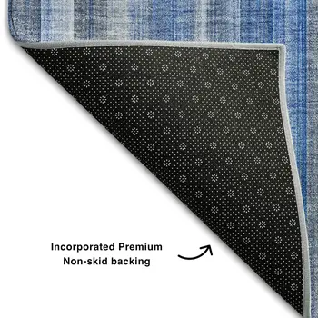 8' X 10' Blue And Ivory Striped Washable Area Rug With UV Protection