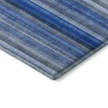 8' X 10' Blue And Ivory Striped Washable Area Rug With UV Protection