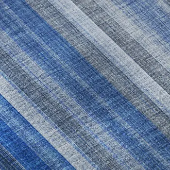 8' X 10' Blue And Ivory Striped Washable Area Rug With UV Protection