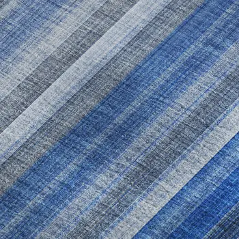10' X 14' Blue And Ivory Striped Washable Area Rug With UV Protection