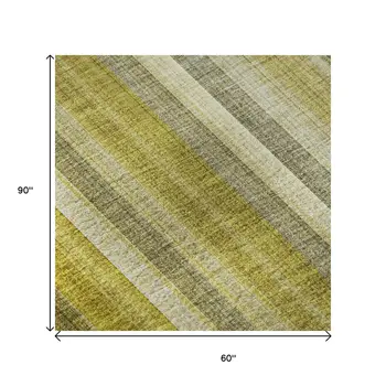 5' X 8' Gold And Ivory Striped Washable Area Rug With UV Protection