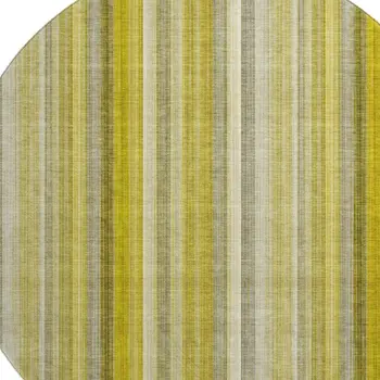 8' Gold And Ivory Striped Washable Round Rug With UV Protection