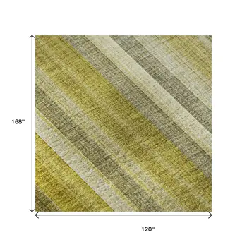 10' X 14' Gold And Ivory Striped Washable Area Rug With UV Protection